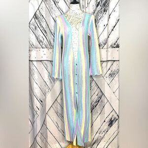 Capittana Long Knit Cardigan Sweater Long Sleeve Striped Cover-Up Maxi